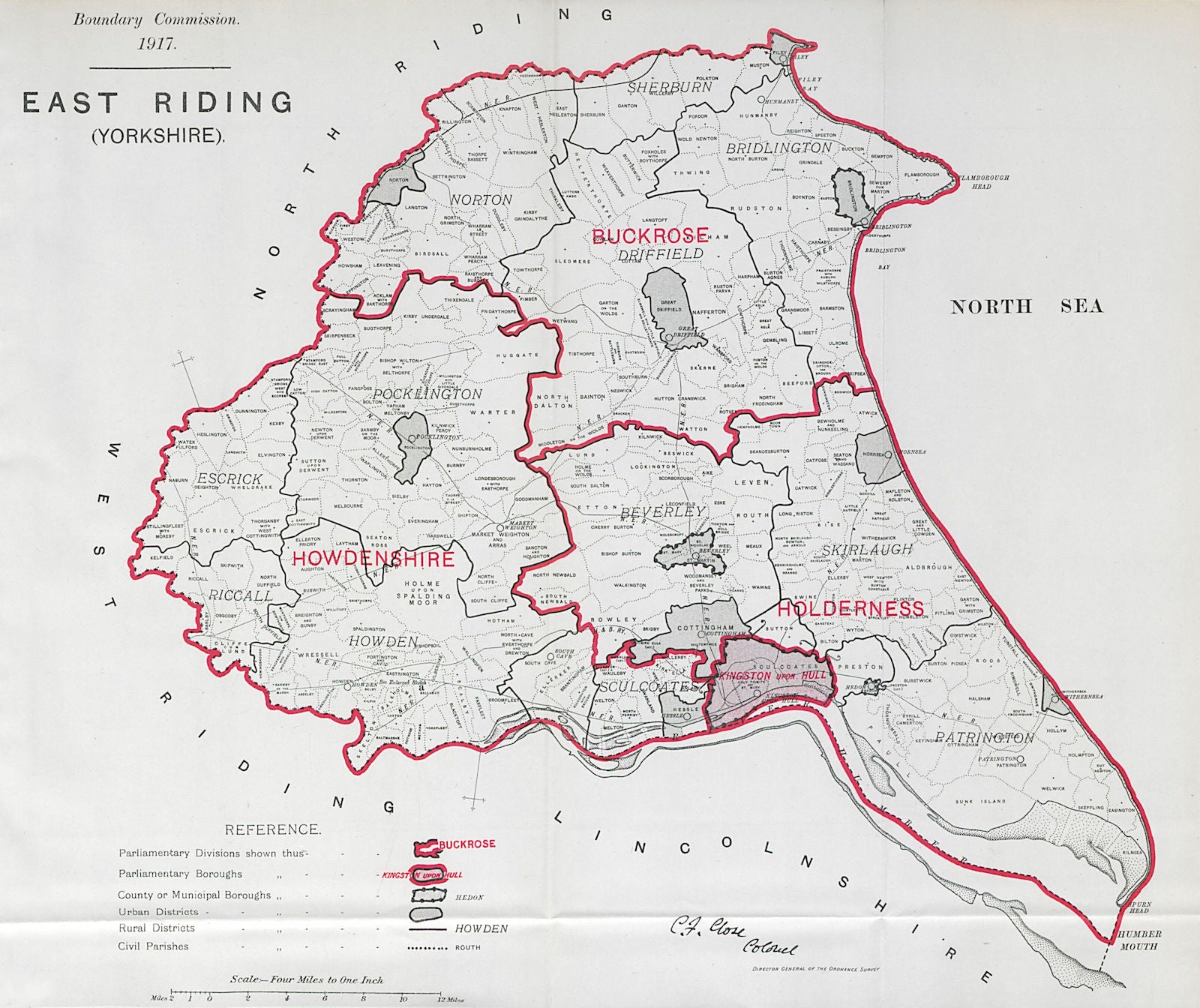 Yorkshire East Riding Parliamentary County. BOUNDARY COMMISSION. Close 1917 map